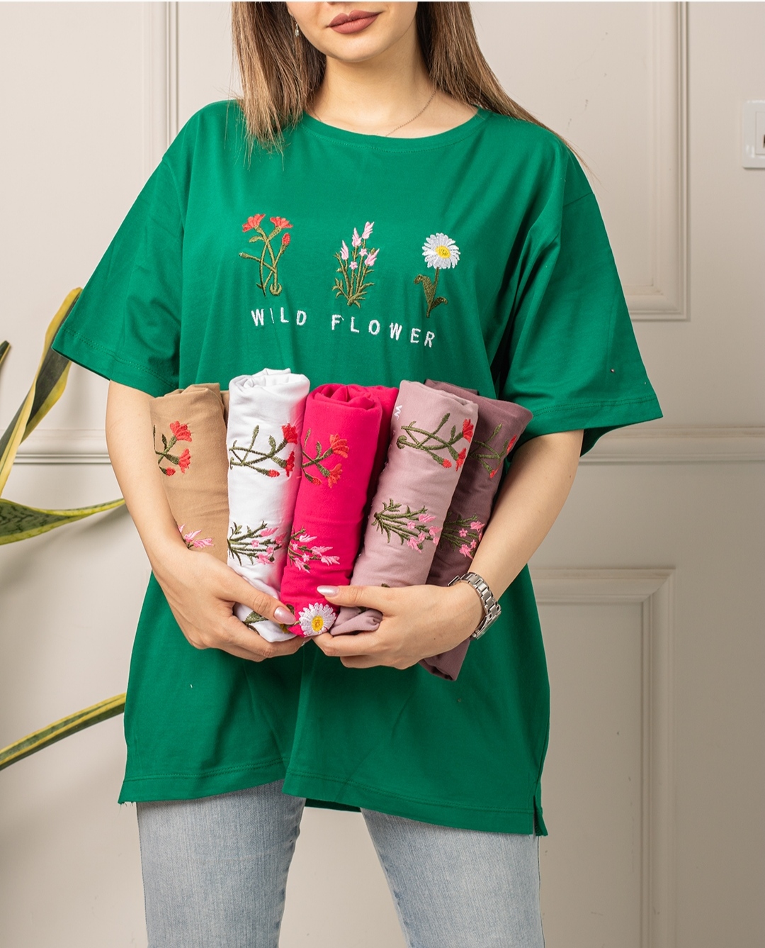 تیشرت قواره دار گلدوزی wild flower