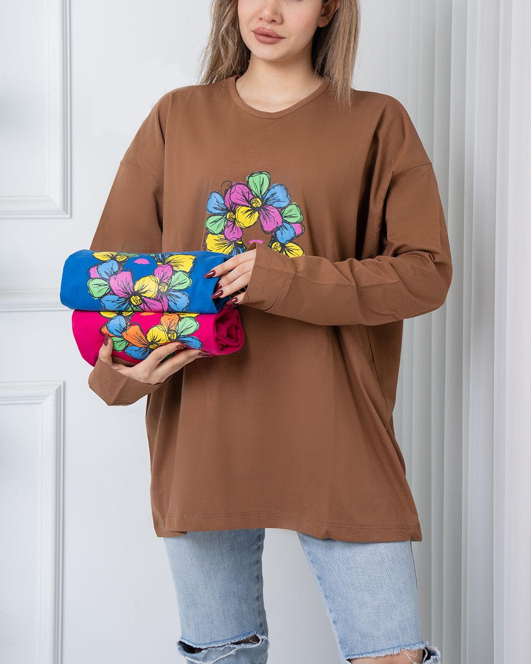بلوز قواره دار گل رنگی