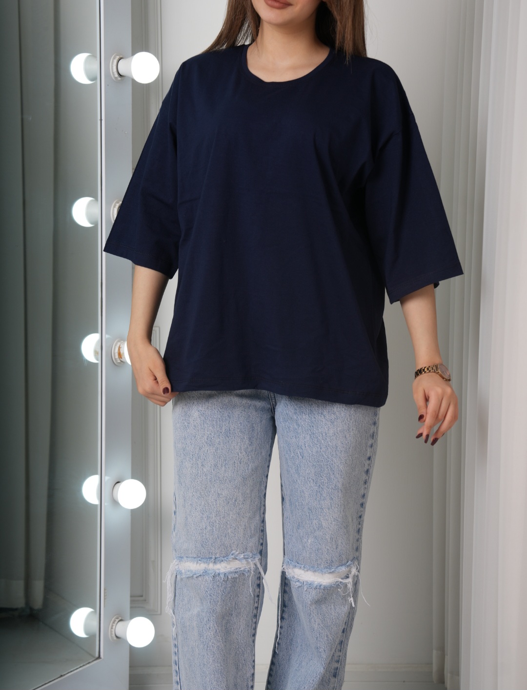 تیشرت باکسی ساده سرمه ای