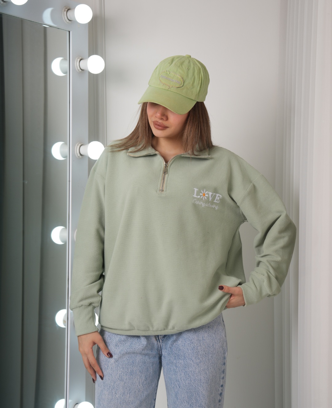 بلوز نیم زیپ love سبز سدری