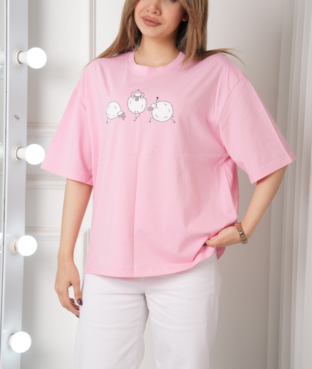 تیشرت باکسی ببعی صورتی