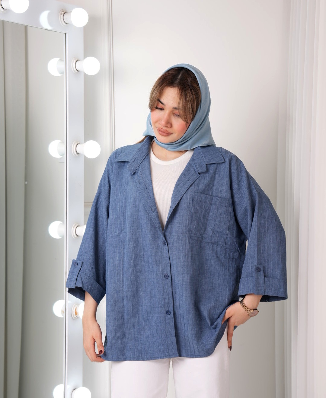شومیز زنانه ساده آبی