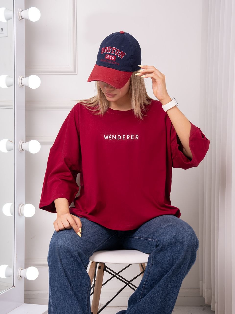 تیشرت باکسی wanderer آلبالویی