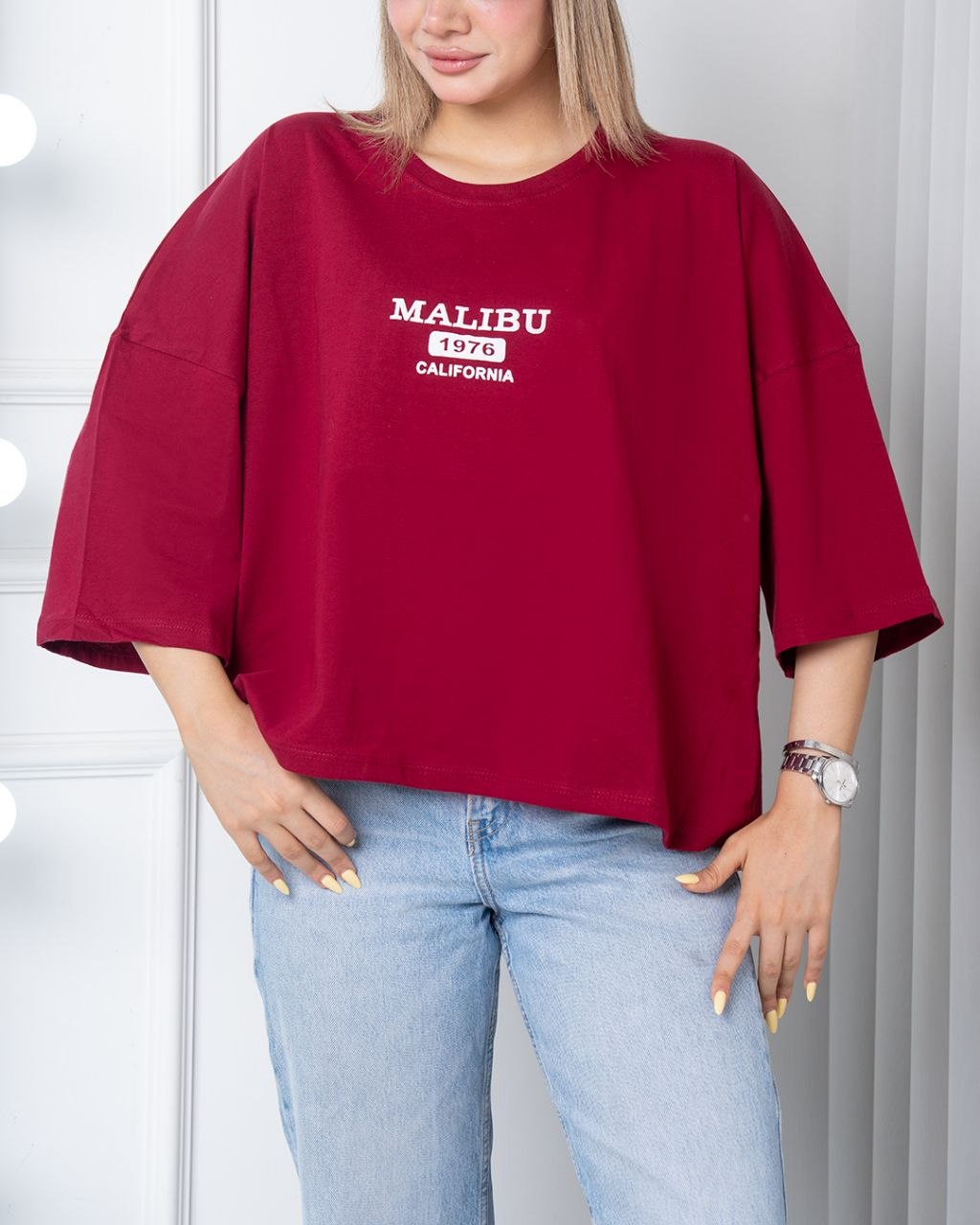 تیشرت سوپر باکسی malibu آلبالویی