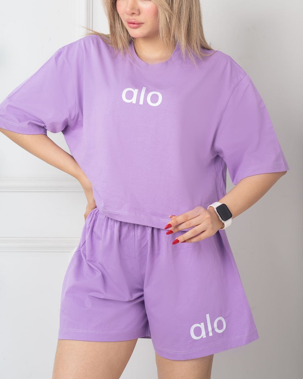 ست تیشرت و شلوارک alo یاسی