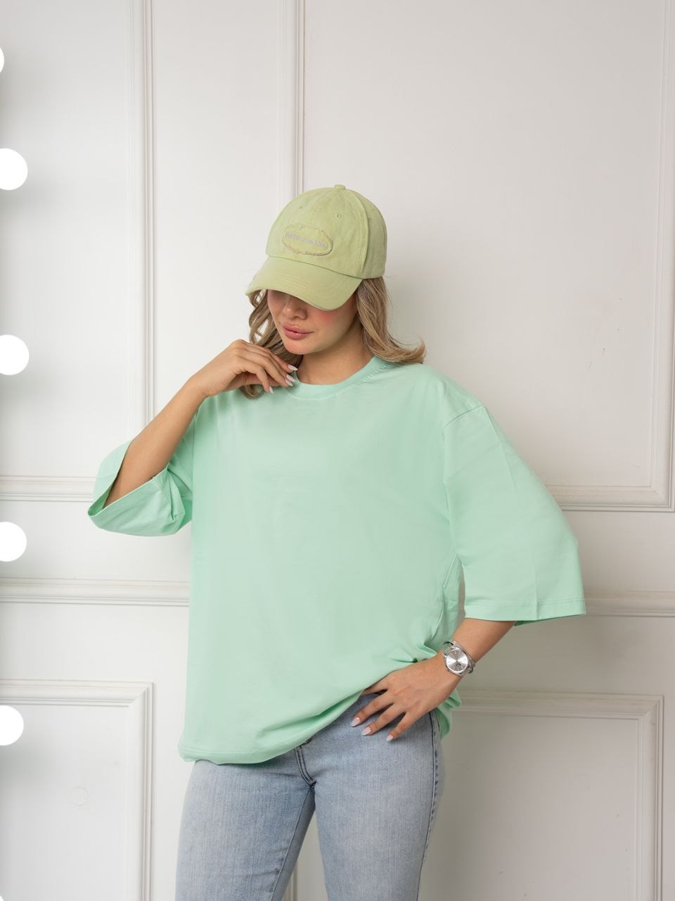 تیشرت سوپر باکسی ساده مداد رنگی سبز صابونی
