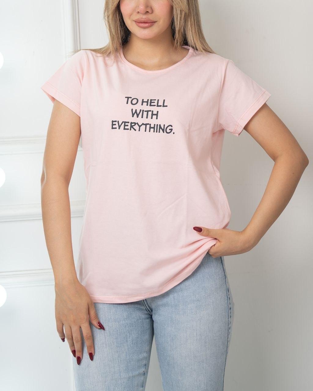 تیشرت تکست To Hell صورتی
